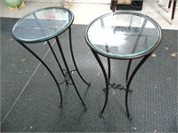 Two Metal Tables with Glass Tops