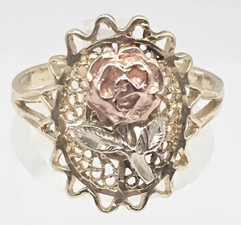 14K Gold Ring with Rose & White Gold Accents