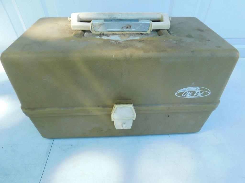 Old Pal fishing tackle box with contents