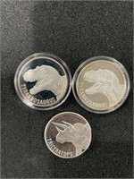 3 - DINOSAUR 1 TROY OUNCE COINS .999 SILVER