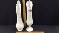 (2) HOB NAIL MILK GLASS VASES