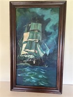 Painting of ship by Vickie Rader 13 1/2" x 25