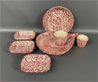 Henn Pottery Red Spongeware Serving Lot