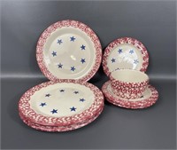 Henn Pottery Red Spongeware Plates(6) & Dish