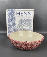 Henn Pottery Red Spongeware Pasta Bowl NIB
