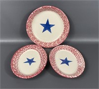 Henn Pottery Red Spongeware Pie Dish & Plates