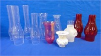 Lot Of Oil Lantern Glass Chimneys & Small Vase