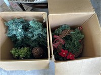 2 BOXES CHRISTMAS DECOR - TREES AND WREATHS