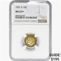 1951-S Roosevelt Dime NGC MS67+