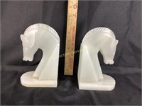 Onyx Alabaster Stone Carved Horse Head  Bookends