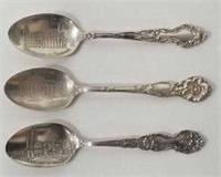 Lot of 3 Vintage Sterling Silver Souvenir Spoons