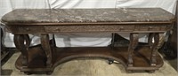 Massive Italian Carved Wood Entry Table W Marble