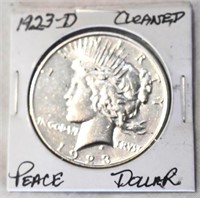 COIN - CLEANED 1923-D SILVER PEACE DOLLAR