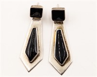 Signed TM Taxco Mexico Sterling Onyx Earrings