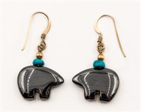 Navajo Hematite Turquoise Bear Earrings