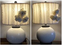 (2) Ceramic Crackle Base Table Lamps, Foral Shade