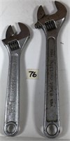 2 Adjustable Wrenches 10" Indestro USA &8" Popular