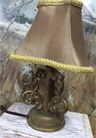 Decorative Accent Brass Tone Lamp W/ Silk Shade