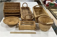 5 wicker basket w/ wood crate