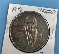 Mexican silver coin:  100 peso 1978