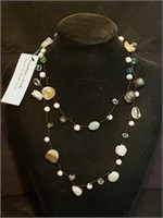 Hand Knotted Crystal, Pearl, Amazon Stone Necklace