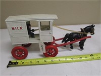 newer metal milk wagon,horse & man