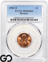 1982-D Lincoln Memorial Cent, PCGS MS66 RD