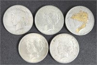 1921-23 U.S. of America Silver Peace Dollars(5)