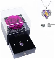 Preserved Rose  Crystal Heart Necklace  Earrings