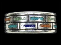 Sterling silver band ring with mosaic turquoise,