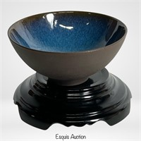 Fine Chinese "Hare Fur" Glazed Bowl w Peking Glass