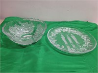rose Imprinted Crystal Bowl & Frosted Plater