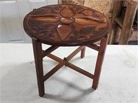 Carved Wooden Snack/Game Table with Stand