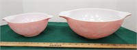 2 pink gooseberry pyrex bowls scratches