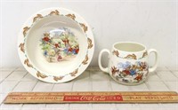 COLLECTIBLE BUNNYKINS BOWL AND DOUBLE HANDLED CUP