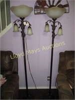 Wrought Metal & Glass Torchiere Tulip Pole Lamps