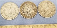 3 Morgan silver dollars all 1921      (k 131)