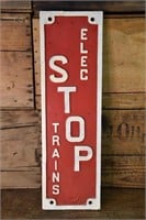 Cast Iron Elec Stop Trains Sign