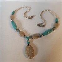 Vintage Petoskey Stone & Turquoise Necklace