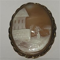 Antique Hand Carved Signed Shell Cameo in14K
