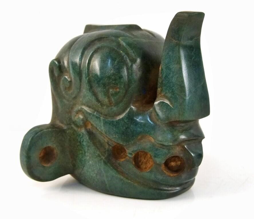 Mayan Jade Carved Head of a Rain God Tlaloc