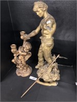 Gold Cherub Candleholder, Metal Man Statue.