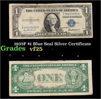 1935F $1 Blue Seal Silver Certificate Grades vf+