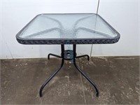 28" SQUARE GLASS TOP PATIO TABLE, 28"H