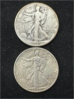 Silver 1941-S,1942 Walking Liberty Half Dollars