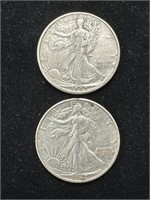 Silver 1942-D,1942-S Walking Liberty Half Dollars