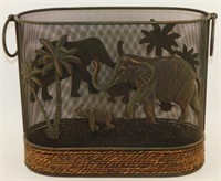 * Elephant & Palm Trees Metal Mesh Waste Basket