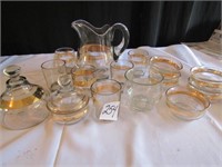 14 PIECES OF CLEAR WITH GOLD TRIM GLASSWARE