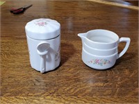 Antique Floral Porcelain Canister, and Creamer