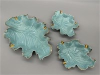 Ceramic Green Leaf and Gold Accent Dishes